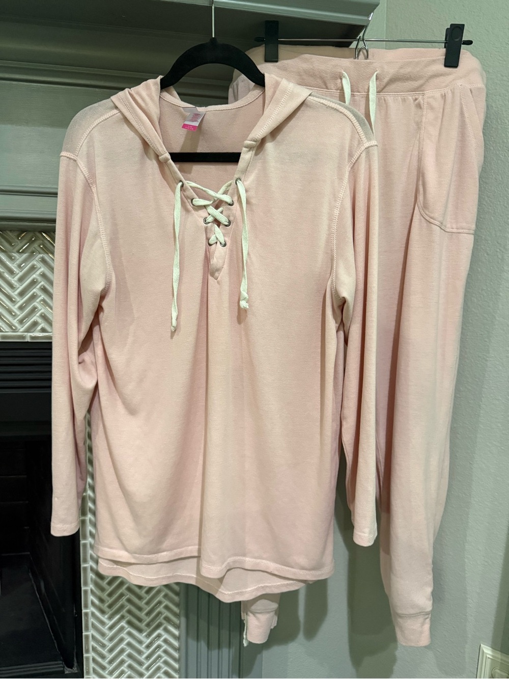 No Boundaries Light Pink Lace-Up Hooded Lounge Set